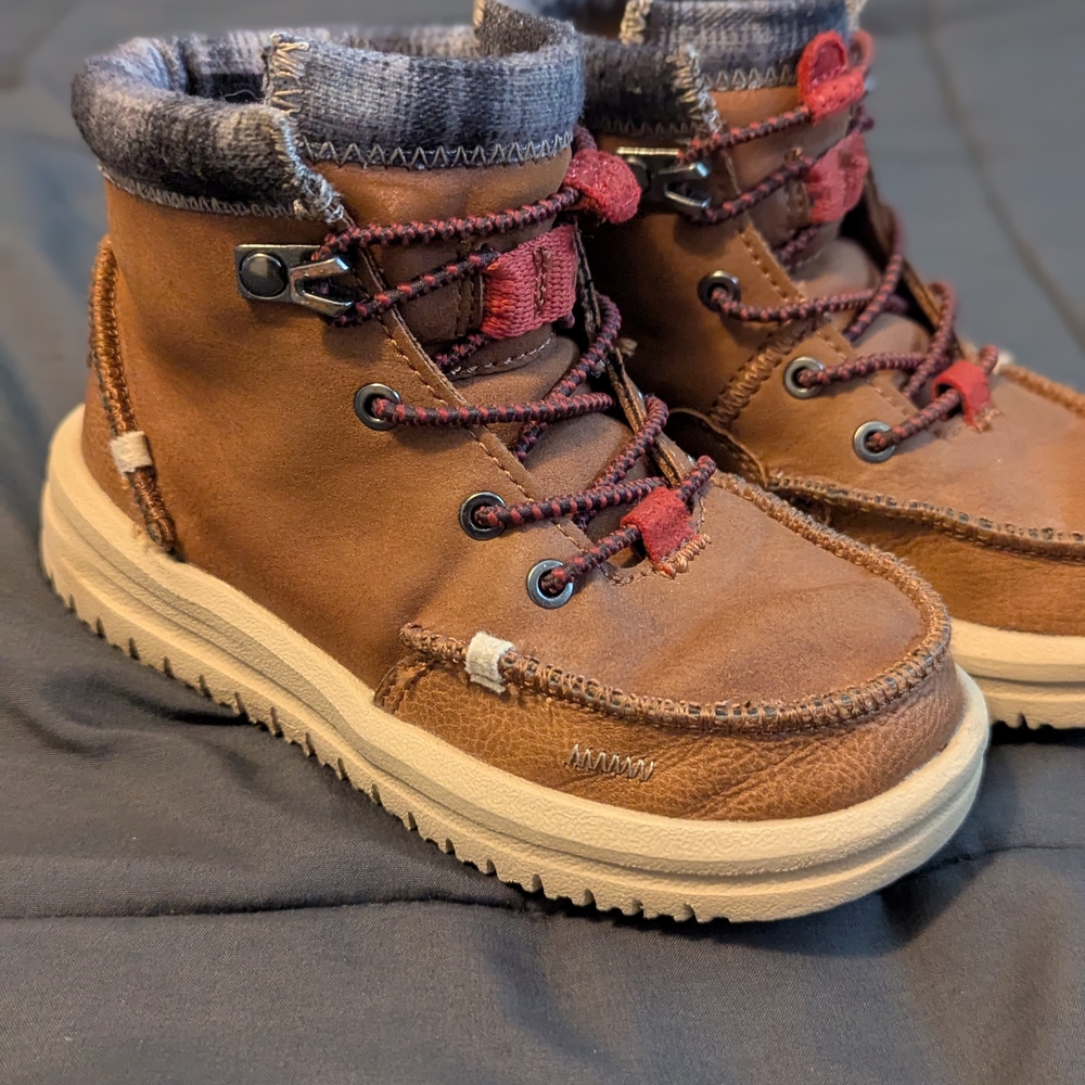 Hey Dude Brown Kids Boots with Red Highlights